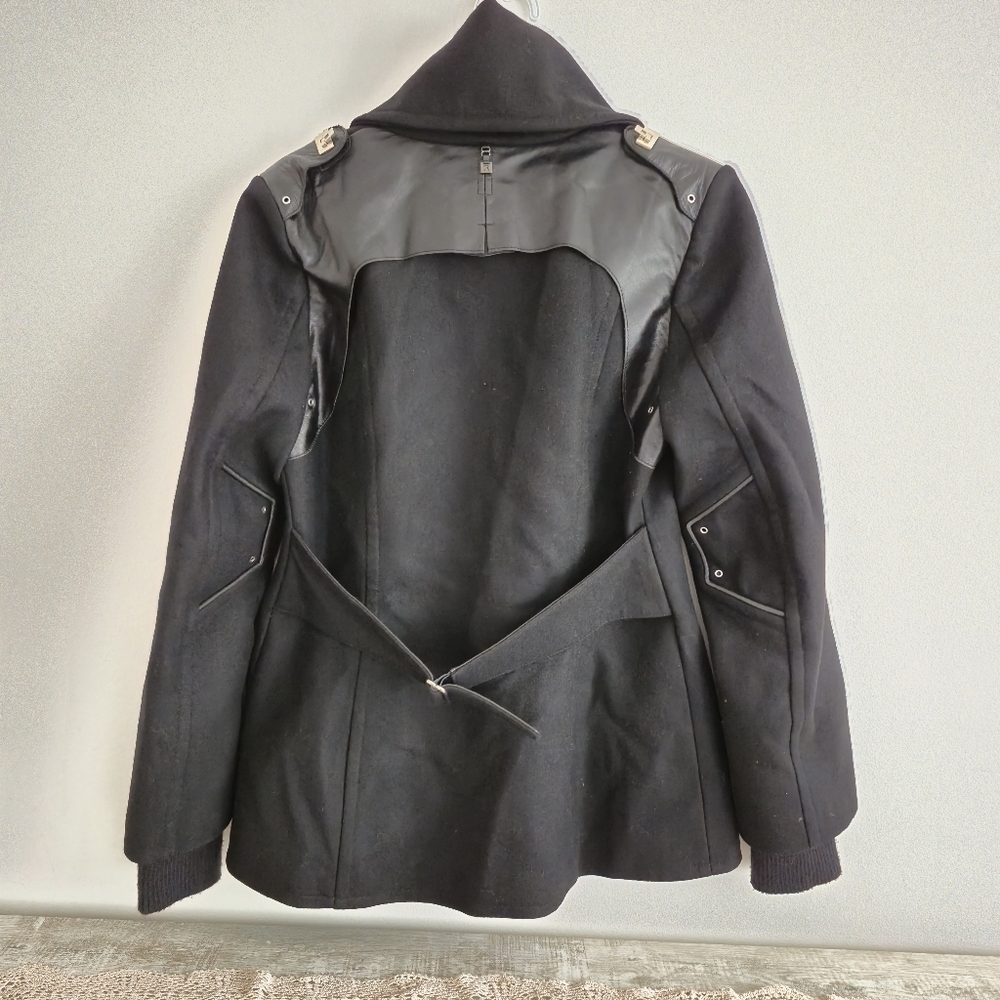 Rudsak Black Wool Coat/ peacoat/ jacket with Leeather Trim , Women Size M - Picture 4 of 16